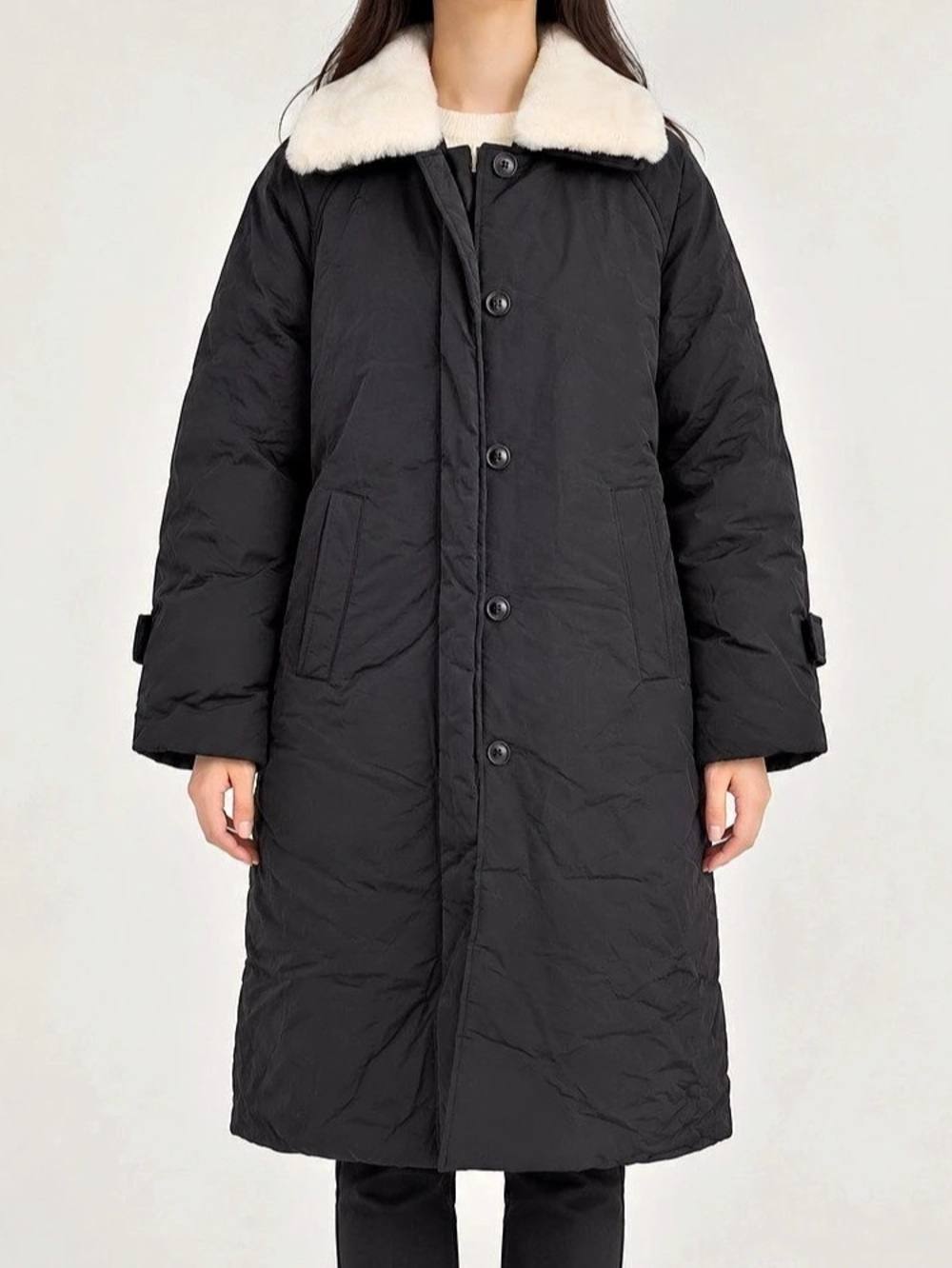 Black Faux-Fur Collar Puffer Coat - Picture 1 of 8